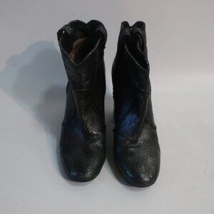 Womens Laurence Dacade Crackled Gunmetal Leather Block Heel Ankle Bootie 39 US/8